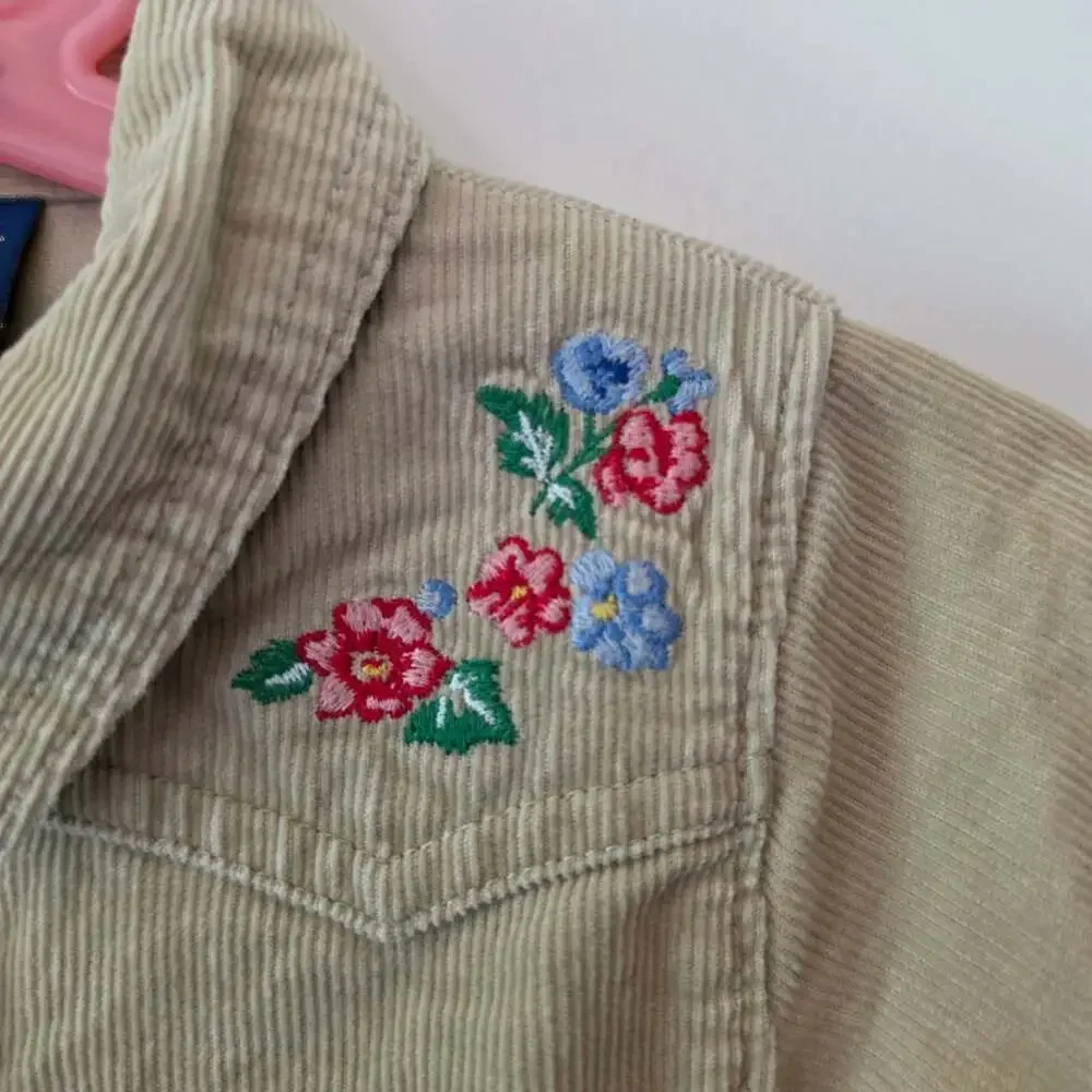 Vintage OshKosh B’Gosh Girls 5 Corduroy Dress Floral Embroidered Western Y2K